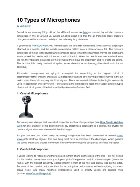 10 Types of Microphones | PDF | Microphone | Waves