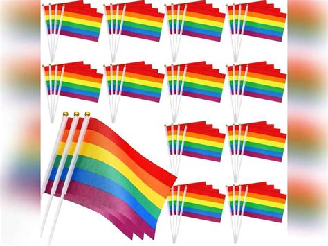 Preboun 1600 Pcs Rainbow Pride Flag Bisexual Mini Gay Stick Flags Pansexual Mini Pride Flag