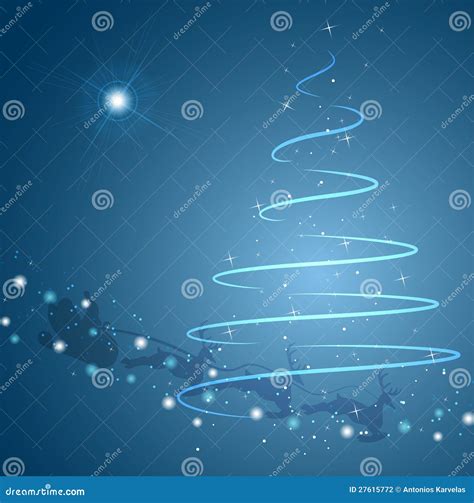 Christmas Tree And Star With Santa Sleigh Stock Vector Illustration