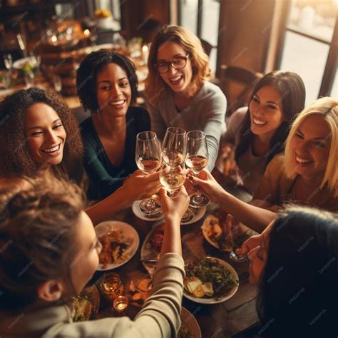 Premium Photo Group Of Friends Raising Their Glasses For A Toast At A