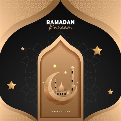 Diseño de banner de ramadán con luna creciente dorada y mezquita con