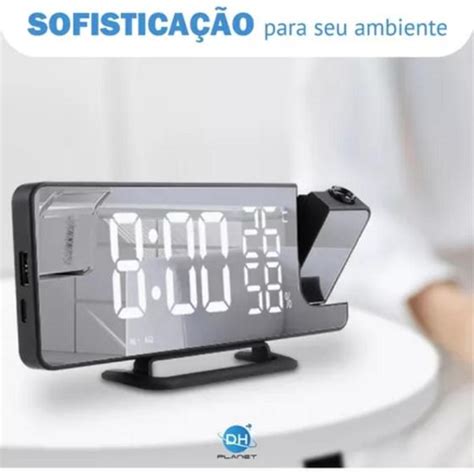 Relógio Digital De Mesa Led Projetor No Teto E Alarme Temperatura