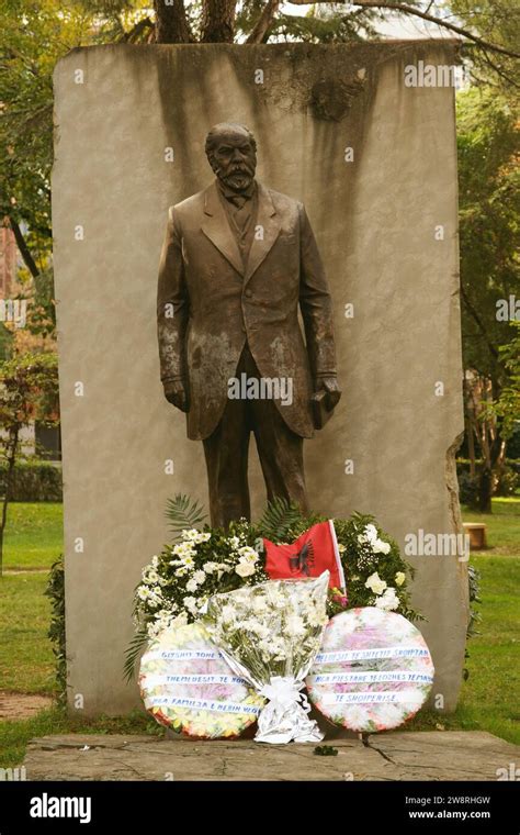 Tirana, Albania - November 29, 2023: A photo showing wreaths placed in ...