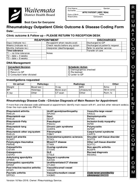 Fillable Online Rheumatology Outpatient Clinic Outcome Disease