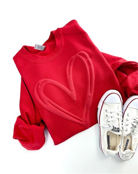 Embossed Valentines Day Sweatshirt Puff Print Double Heart Sweatshirt