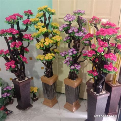 Jual Pohon Bonsai Akar Lengkap Vas Bebatuan Isi Cabang Bunga Sudut