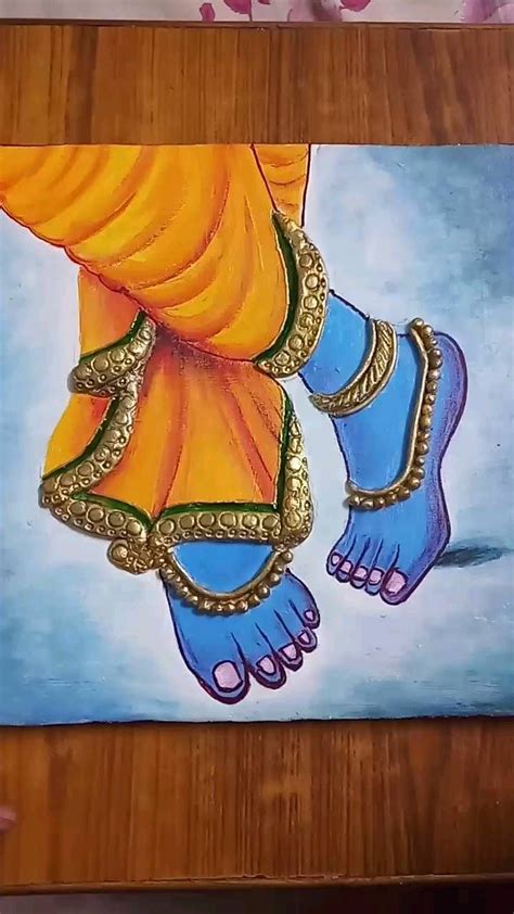 A Painting Of Feet With Blue And Yellow Shoes