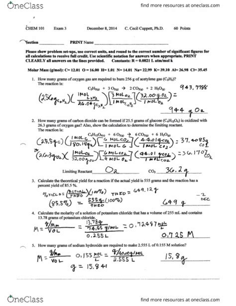 Chem Final Chem Exam C Fall Oneclass