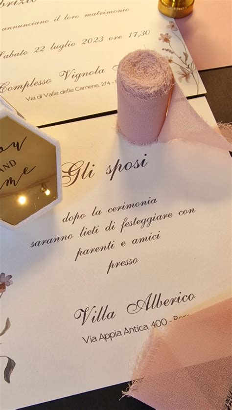 Partecipazione Matrimonio Tema Floreale Busta Rosa Antico