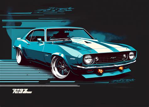 Chevrolet Camaro 1968 Art Wall Art Poster Classic American Muscle Car