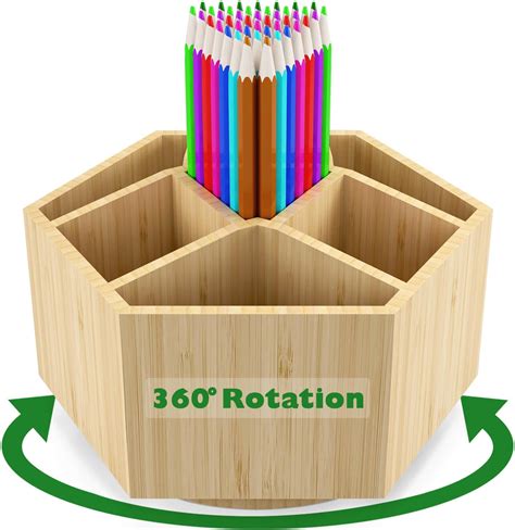 Amazon Bamboo Rotating Pencil Holder For Desk Pen Holder Desk