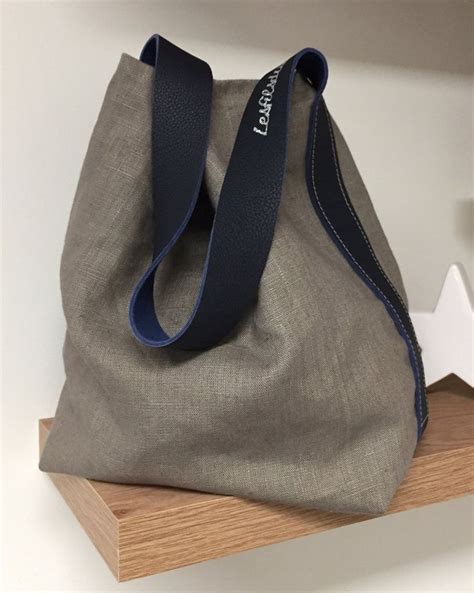 Sac Port Paule Lin Taupe Anse Cuir Bleu Marine Sac Seau Etsy