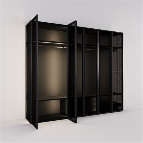 Kledingkast Antares in zwart staal met design glas | 303 cm breed