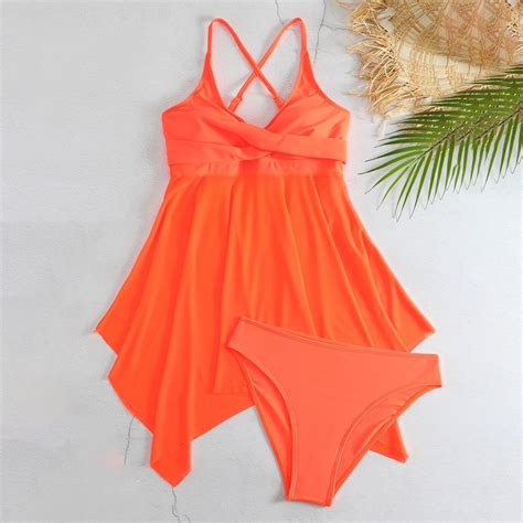 Tankini Set Womens Adjustable Bikini Bra Shorts Bikini Sexy Swimsuit Split Swimsuit Orange