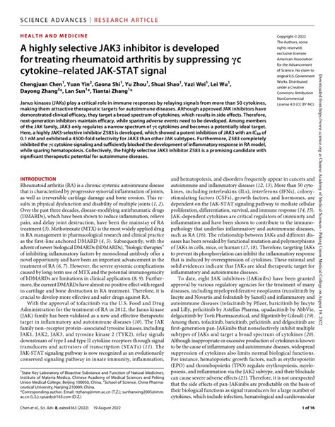 PDF A Highly Selective JAK3 Inhibitor Is Developed For Treating