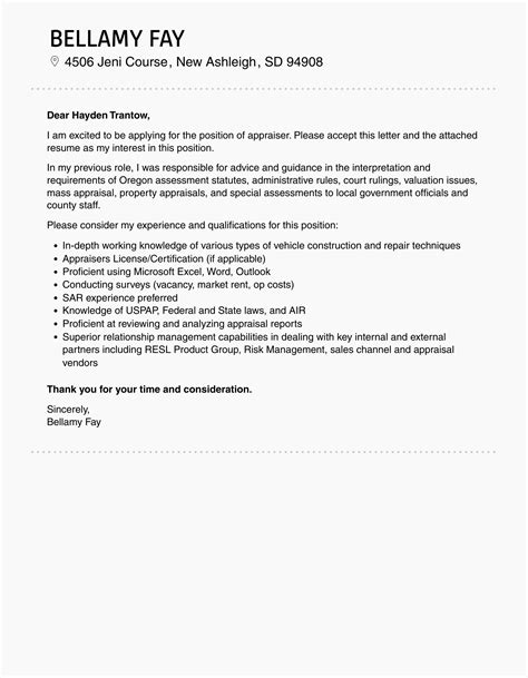 Appraiser Cover Letter Velvet Jobs