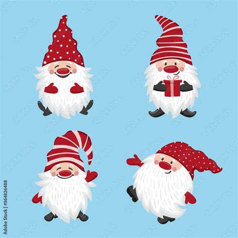 Cute cartoon Gnomes set. Christmas characters, vector illustration. Stock Vector | Adobe Stock