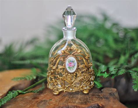 Antique Floral Bronze Filigree Rose Perfume Bottle Avigail Adam