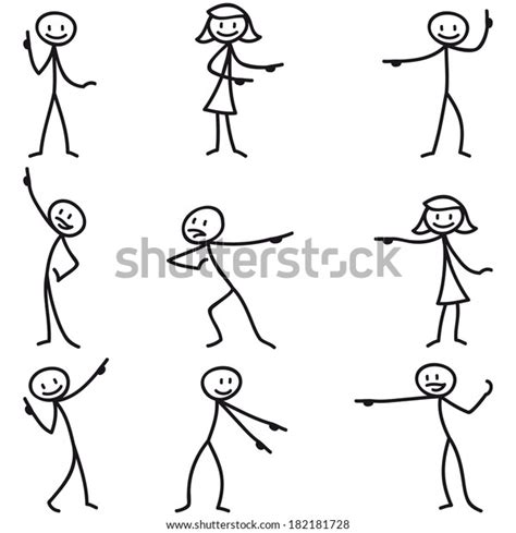 Set Stick Figures Stickman Pointing Showing Stock Illustration