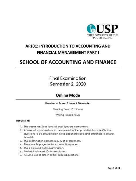 AF101 Exam | PDF | Debits And Credits | Inventory