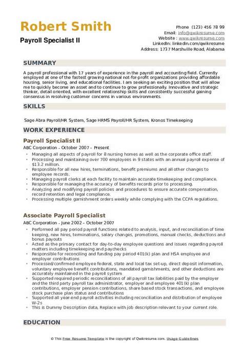 10 Payroll Specialist Resume Samples And Templates For 2025