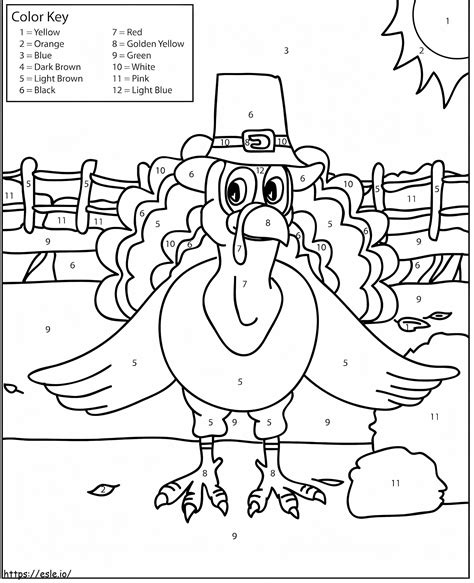 Coloriage Dessin Animé Dinde Thanksgiving Couleur Par Numéro à imprimer