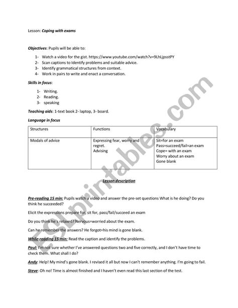 Coping With Exams Esl Worksheet By Channoufibassem Gmail