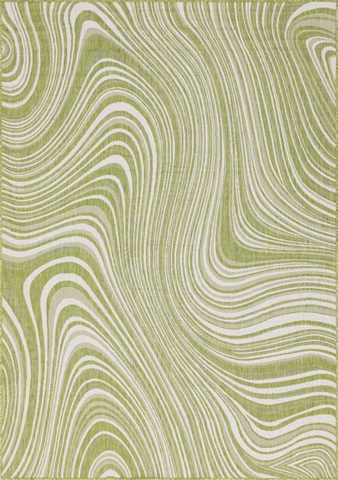 Outdoor Modern Abstract Rectangular 8x11 Rug Green Ivory Art