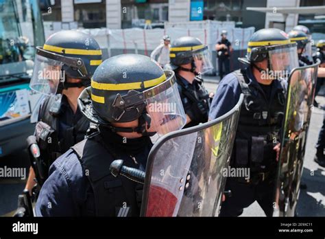 Paris France June 29 2019 Crs Riot Police Control The Crowds At