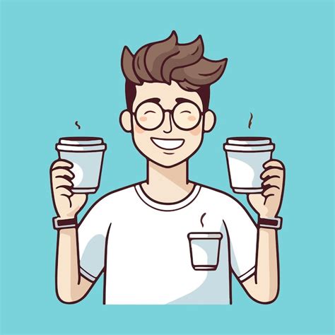 Premium Vector A Cartoon Illustration Of A Man Holding Coffee Cups