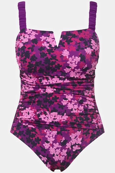 Ruched Floral One Piece Swimsuit Blackberry Ulla Popken