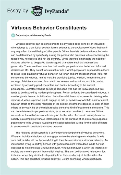 Virtuous Behavior Constituents 563 Words Article Example