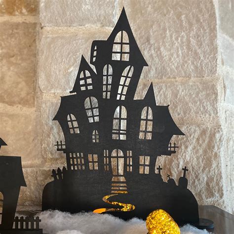 Haunted House Halloween Décor Black Wooden Houses Spooky Etsy