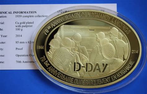 LARGE GOLD PLATED Medallion 70th Anniversary D Day Operation Overlord