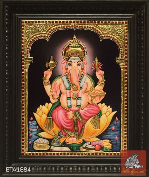 Wonder Lotus Ganesh Painting Online Ethnic Tanjore Arts