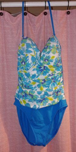 La Blanca Rod Beattie Teal Floral Halter One Piece Swim Suit Size 12