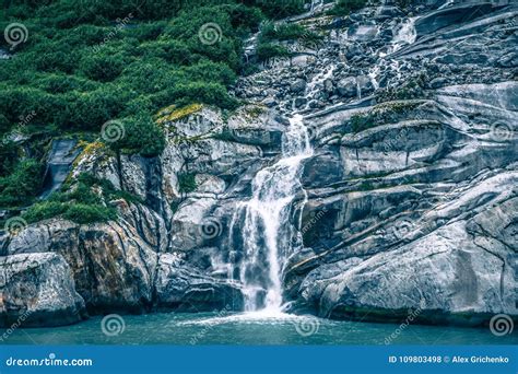 Waterfall in Tracy Arm Fjord, Alaska Stock Photo - Image of ocean ...