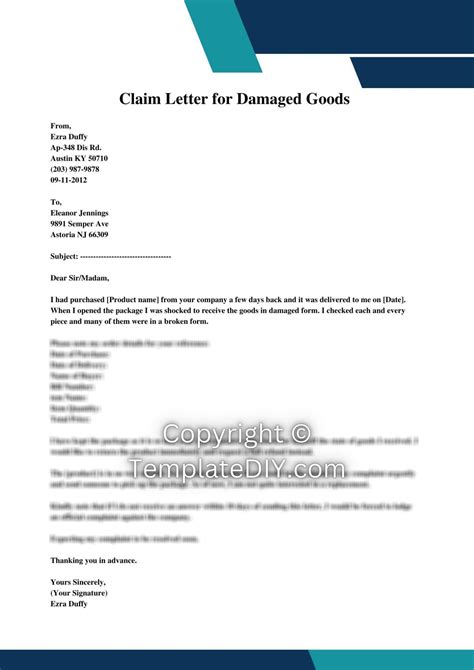 Damage Claim Letter Sample