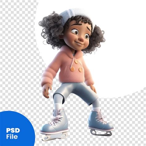 Renderização Digital 3d De Uma Garota Afro Americana Patinando Isolada