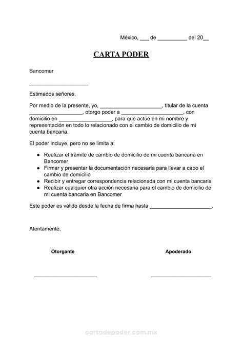 Carta Poder Para Cambio De Domicilio Bancomer Ejemplos