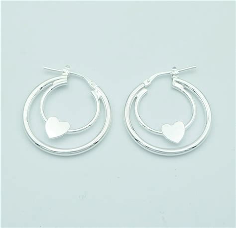 Silver Heart Hoop Earrings James Hadley Jewellery