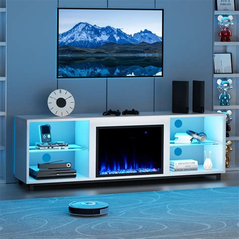 Oneinmil Fireplace TV Stand, TV Stand with 23" Electric Fireplace, LED Light Entertainment ...