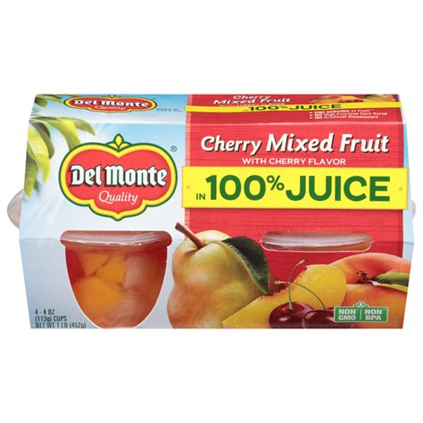 Save on Del Monte Fruit Cups Cherry Mixed in Juice - 4 ct Order Online Delivery | Stop & Shop