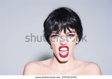 Naked Girl Red Lips Wearing Black Stock Photo Shutterstock