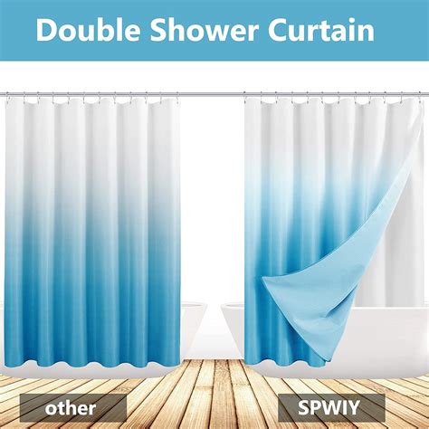 Blue Shower Curtain With Snap In Liner Ombre Shower Curtain Set Waffle Weave Fabric Waterproof