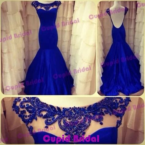 Cbd0006 Sexy Fashion Royal Blue Evening Dress Beads Scoop Neck Mermaid