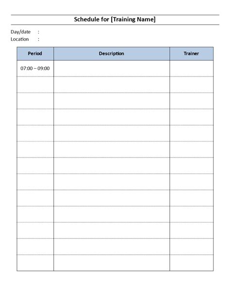 Training Schedule Template Templates At