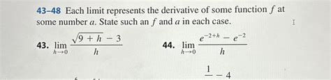 Solved Each Limit Represents The Derivative Of Some Chegg