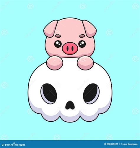 Cute Skull Pig Halloween Cartoon Mascot Doodle Art Hand Drawn Concept