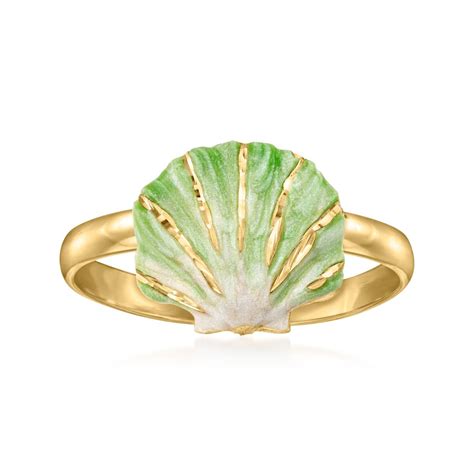 Italian Green And White Enamel Seashell Ring In 14kt Yellow Gold Ross